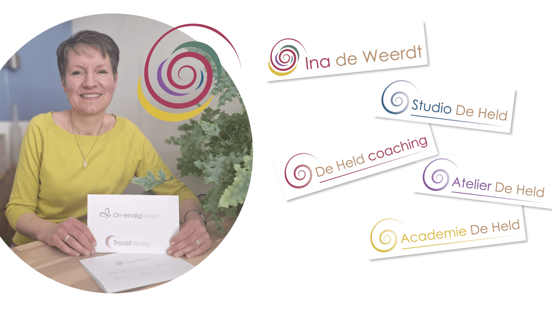 links een foto van Ina de Weerdt en rechts een aantal beeldmerken